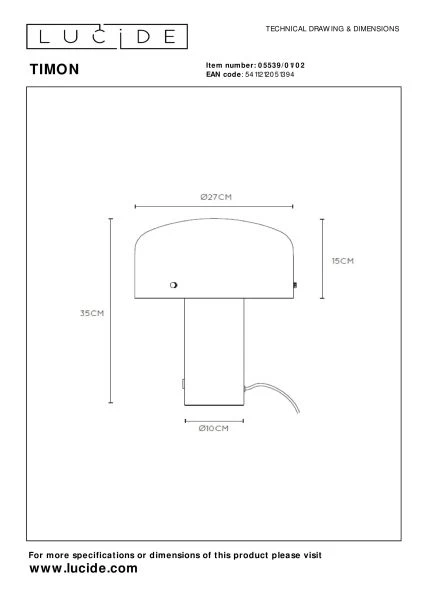 Lucide TIMON - Lampe de table - 1xE27 - 3 StepDim - Or Mat / Laiton - technique